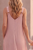 Vestido de Convidado de Noiva Dusty Rose, Decote em V, Linha em A, com Bolsos