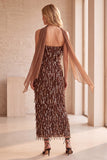 Vestido de Casamento Midi Sem Alças com Lantejoulas de Café com Faixa de Chiffon