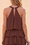 Vestido de Convidado de Noiva Longo em Chiffon Alto e Baixo com Camisola de Café com Bordas