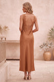 Vestido Maxi de Convidados de Noiva Maxi de Casamento com gola de capuz laranja queimado e renda