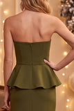 Vestido de Convidado Midi Peplum em Bainha de Azeitona Vestido Midi de Casamento com Fenda