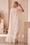 Vestido de convidado de casamento Maxi com gola bata e gola bata em forma de marfim com capa de chiffon