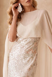 Vestido de convidado de casamento Maxi com gola bata e gola bata em forma de marfim com capa de chiffon
