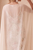 Vestido de convidado de casamento Maxi com gola bata e gola bata em forma de marfim com capa de chiffon