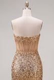 Bodycon dourado brilhante Bodycon Sweetheart Twin transparente Vestido de Lantejoulas Homecoming