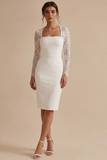 Vestido de Noiva Branco Midi Bodycon Floral com Renda
