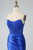 Sereia Azul Real Strapless Long Corset Prom Dress com Fenda
