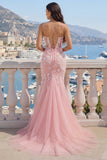 Vestido de Baile de Tule com decote em V e decote em V cor-de-rosa