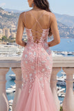 Vestido de Baile de Tule com decote em V e decote em V cor-de-rosa