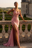 Vestido de Baile Longo Alças Finas Rosa Claro Apliques e Fenda