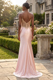Vestido de Baile de Finalistas Longo em Espartilho com Aplicação de Champanhe e Vestido de Baile Longo