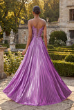 Vestido de Baile Plissado Plissado Roxo com Abertura