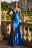 Vestido de Baile de Finalistas Longo com Espartilho de Sereias Azul Real e Corte