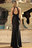 Vestido de Baile de Sereia Preto Aplicado com Abertura e Fenda