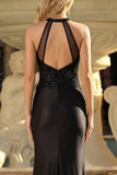 Vestido de Baile de Sereia Preto Aplicado com Abertura e Fenda