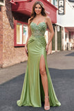Vestido de baile longo de finalista com alças finas de espartilho verde com alças finas de espartilho verde e sereia
