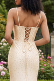Vestido de Baile de Sereia com Contas de Champanhe