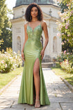 Vestido de Baile de Sereia Verde Aplicado com Fenda