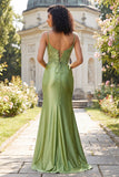 Vestido de Baile de Sereia Verde Aplicado com Fenda