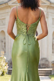 Vestido de Baile de Sereia Verde Aplicado com Fenda