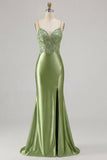 Vestido de Baile de Sereia Verde Aplicado com Fenda