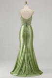 Vestido de Baile de Sereia Verde Aplicado com Fenda