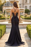 Vestido de Baile de Finalista Longo com Espartilho de Sereia Preto com Franzidas e Fenda
