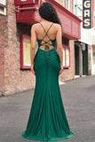 Vestido de Baile de Sereia Verde Escuro Aplicado com Fenda