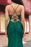 Vestido de Baile de Sereia Verde Escuro Aplicado com Fenda