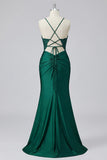 Vestido de Baile de Sereia Verde Escuro Aplicado com Fenda