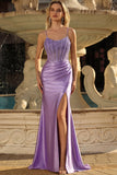 Vestido de Baile de Sereia Corset Lavanda com Fenda