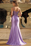 Vestido de Baile de Sereia Corset Lavanda com Fenda