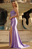Vestido de Baile de Sereia Corset Lavanda com Fenda