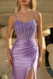 Vestido de Baile de Sereia Corset Lavanda com Fenda