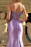 Vestido de Baile de Sereia Corset Lavanda com Fenda