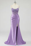 Vestido de Baile de Sereia Corset Lavanda com Fenda