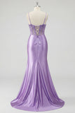 Vestido de Baile de Sereia Corset Lavanda com Fenda