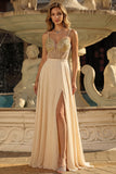 Vestido de Baile de Finalistas Longo Corset-Transparente Linha Champanhe com Lantejoulas