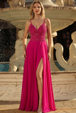 Rose A Line Renda Encostada, Vestido de Baile Longo com Abertura e Fenda