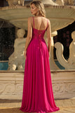 Rose A Line Renda Encostada, Vestido de Baile Longo com Abertura e Fenda