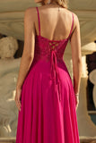 Rose A Line Renda Encostada, Vestido de Baile Longo com Abertura e Fenda
