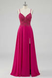Rose A Line Renda Encostada, Vestido de Baile Longo com Abertura e Fenda