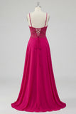 Rose A Line Renda Encostada, Vestido de Baile Longo com Abertura e Fenda