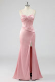 Espartilho de sereia blush Renda plissada nas costas Vestido de baile comprido com fenda