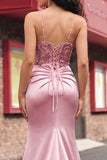 Vestido longo de baile de sereia com lantejoulas e blush