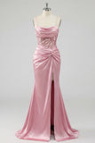Vestido longo de baile de sereia com lantejoulas e blush