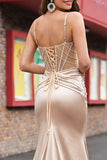 Vestido de Sereia de Baile de Finalistas com Espartilhos com Contas de Champanhe