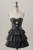 Laranja Strapless Tiered Uma linha cortada Homecoming Dress com frisos