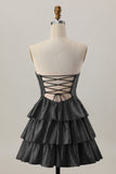 Laranja Strapless Tiered Uma linha cortada Homecoming Dress com frisos