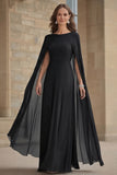 Vestido Comprido Marinha em Chiffon Tubinho para Mãe da Noiva com Capa